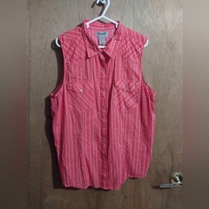 Wrangler Womens XXL Cotton Pearl Snap Sleeveless Top Western Rodeo